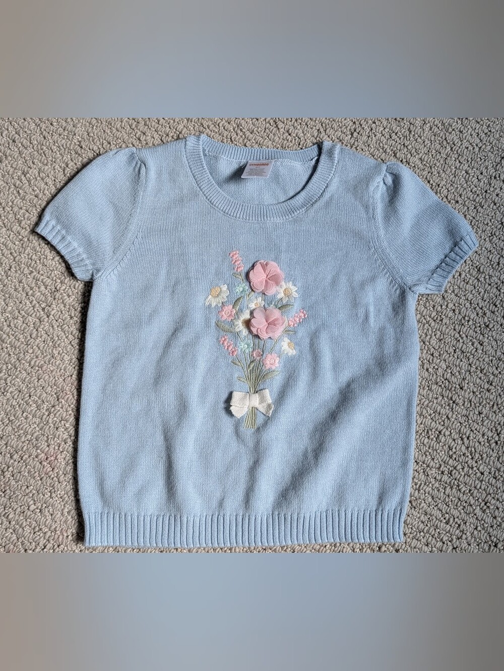 Gymboree Little Girls Light Blue Floral Embroidered Knit Top